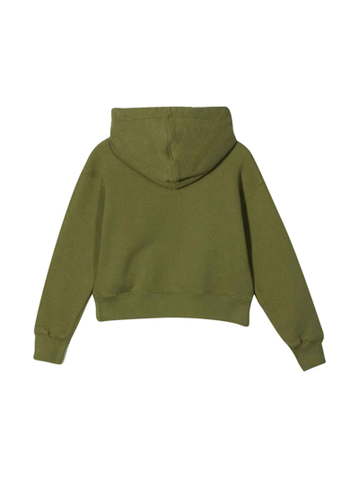 Shop Palm Angels Green Sweatshirt With Hood And Print In Verde Militare