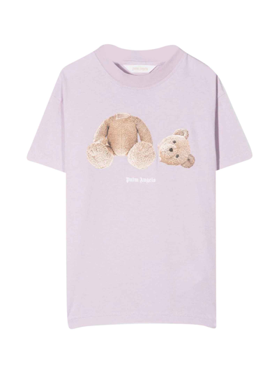 Shop Palm Angels Lilac T-shirt With Print In Lilla/marrone