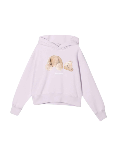 Shop Palm Angels Lilac Sweatshirt With Hood And Print In Lilla/marrone