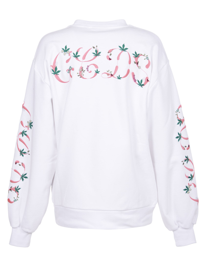 Shop Gcds White Sweatshirt With Floreal Logo Embroidery