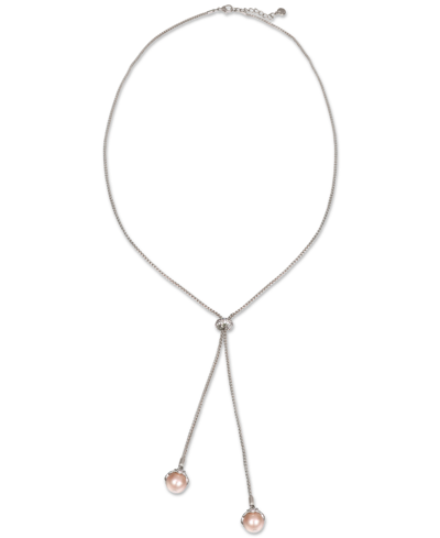 Shop Charter Club Silver-tone Pink Imitation Pearl Long Lariat Necklace, 40" +2" Extender, Created For Macy's