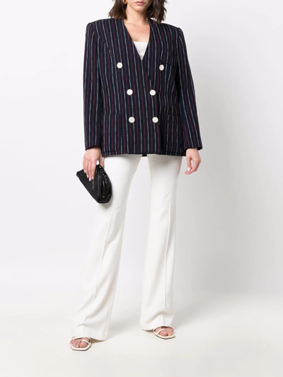 Pre-owned Celine 1980s  Striped Double-breasted Blazer In Blue