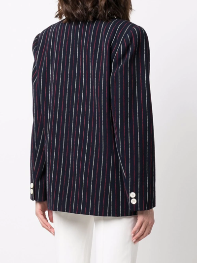 Pre-owned Celine 1980s  Striped Double-breasted Blazer In Blue