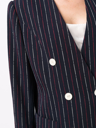 Pre-owned Celine 1980s  Striped Double-breasted Blazer In Blue