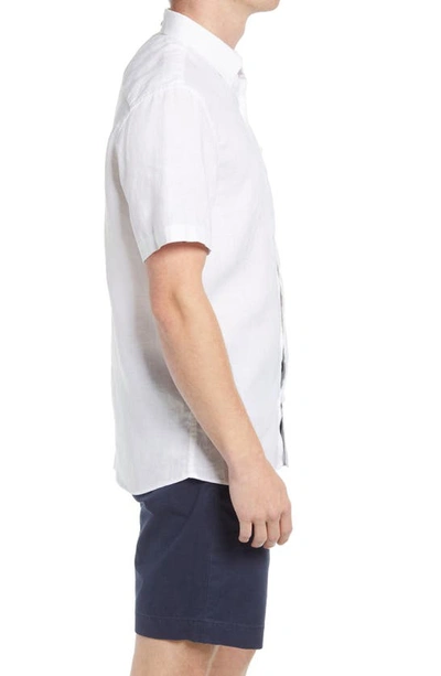 Shop Nordstrom Solid Linen Short Sleeve Button-down Shirt In White