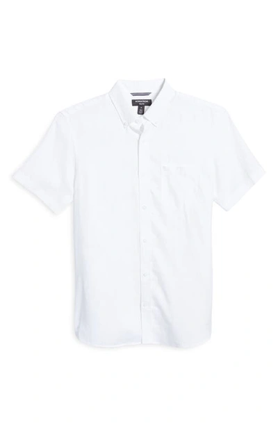 Shop Nordstrom Solid Linen Short Sleeve Button-down Shirt In White