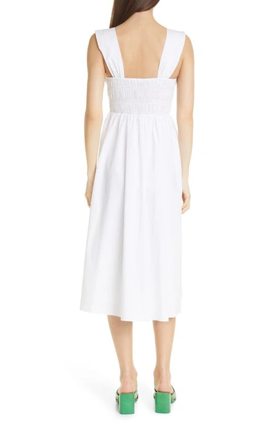 Shop Staud Ida Smocked Midi Dress In White