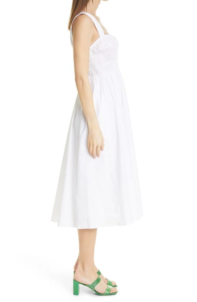 Shop Staud Ida Smocked Midi Dress In White