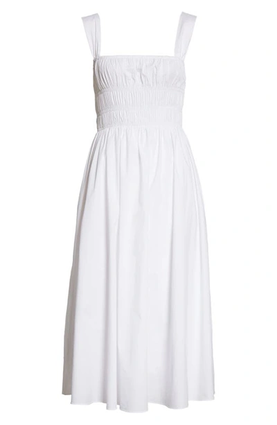 Shop Staud Ida Smocked Midi Dress In White