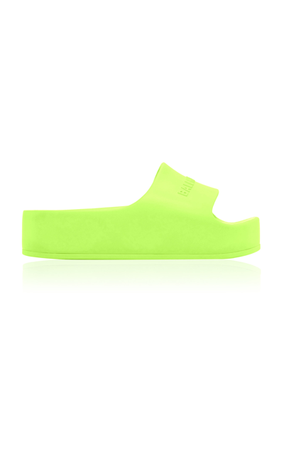 Shop Balenciaga Women's Chunky Logo-embossed Rubber Slide Sandals In Green