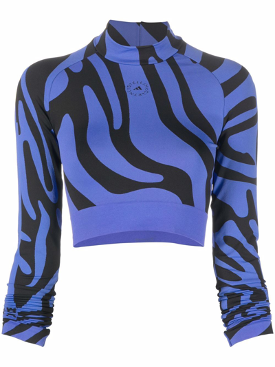 Shop Adidas By Stella Mccartney Sporty Cropped Long Sleeve T-shirt In Blue