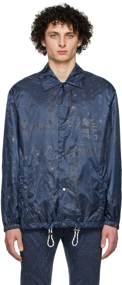 Shop Etro Navy Paisley Bandana Over Shirt In 0201 Blu