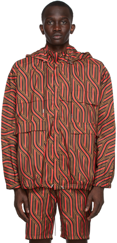 Ahluwalia Men's Braid-print Recycled Raincoat In Red/khk/blk