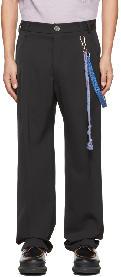 Shop Song For The Mute Black & Blue Loose Pleated Lanyard Trousers