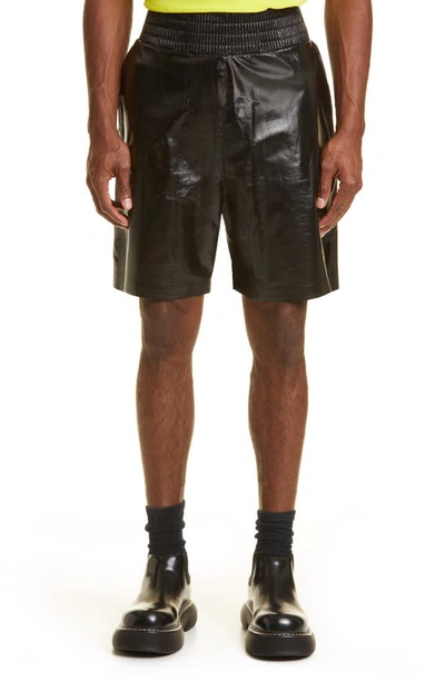 Shop Bottega Veneta Polished Lambskin Shorts In Nero