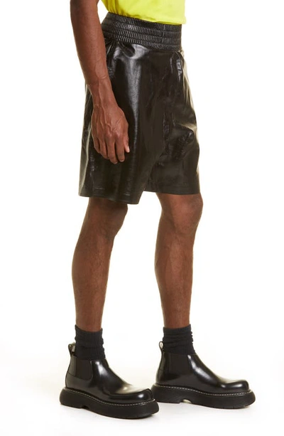 Shop Bottega Veneta Polished Lambskin Shorts In Nero