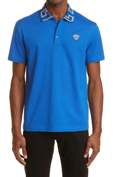 Versace Greca Border Short-sleeve Polo Shirt In Royal Blue | ModeSens