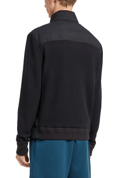 Zegna Trofeo Elements Wool And Cotton Hybrid Short Jacket In Navy