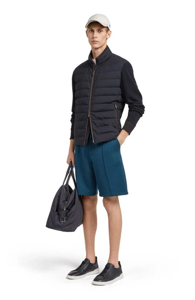Zegna Trofeo Elements Wool And Cotton Hybrid Short Jacket In Navy