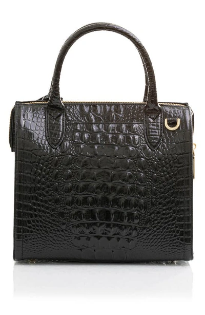 Shop Brahmin Small Caroline Croc Embossed Leather Satchel In Black