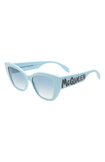 Shop Alexander Mcqueen 54mm Cat Eye Sunglasses In Light-blue