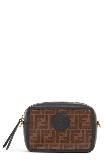 Shop Fendi Logo Canvas Camera Bag In Mohogany Panna/ Nero/ Oro Soft