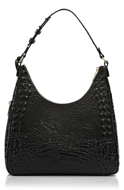 Brahmin Tabitha Croc Embossed Leather Shoulder Bag In Black Melbourne