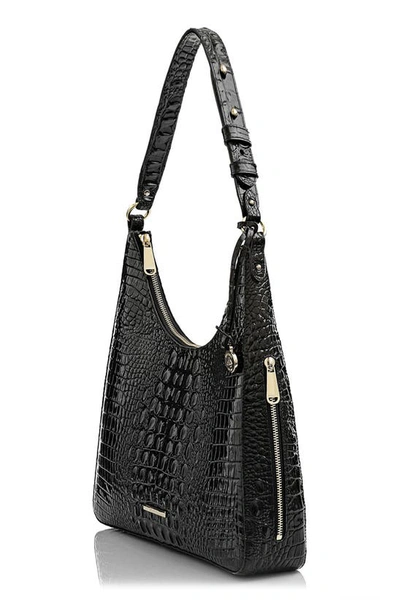 Brahmin Tabitha Croc Embossed Leather Shoulder Bag In Black Melbourne