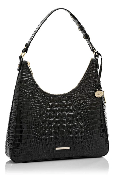 Brahmin Tabitha Croc Embossed Leather Shoulder Bag In Black Melbourne