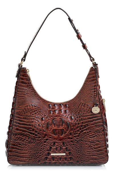 Shop Brahmin Tabitha Croc Embossed Leather Shoulder Bag In Pecan Melbourne