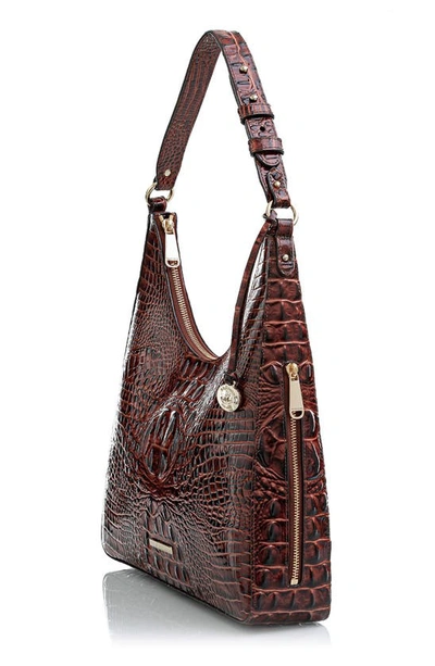Shop Brahmin Tabitha Croc Embossed Leather Shoulder Bag In Pecan Melbourne