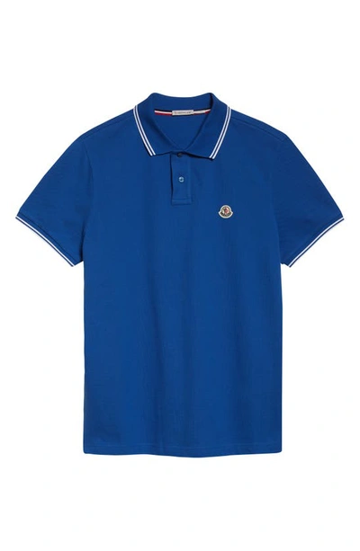 Shop Moncler Logo Patch Tipped Cotton Piqué Polo In Bright Blue