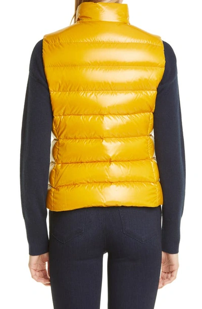 Shop Moncler Ghany Short Shiny Nylon Down Vest In Yellow