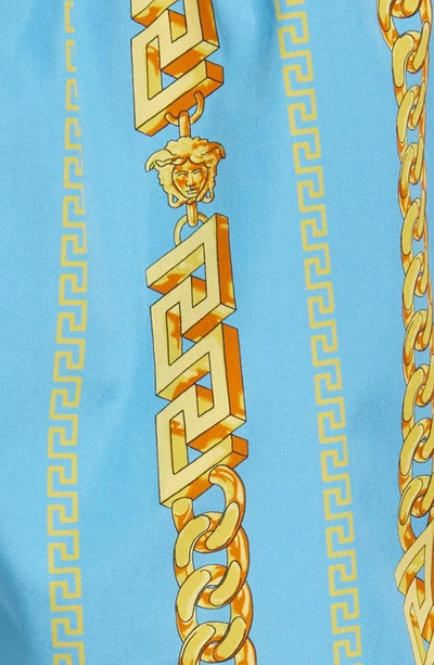 Shop Versace Greca Chain Print Cotton Boxers In Sky/ Gold