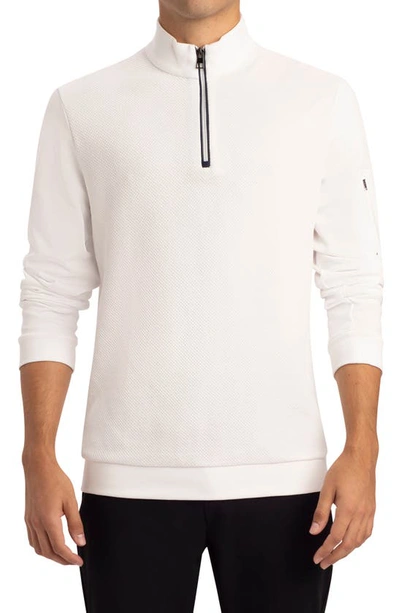 Shop Bugatchi Quarter Zip Cotton Sweatshirt In White