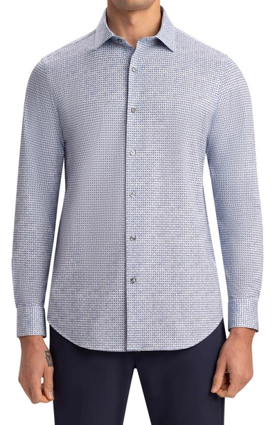 Bugatchi Tech Knit Stretch Cotton Button-up Shirt In Air Blue