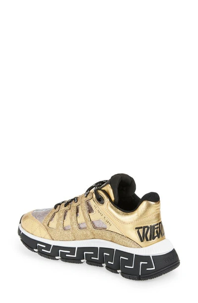 Shop Versace Trigreca Glitter Sneaker In Gold Multicolor