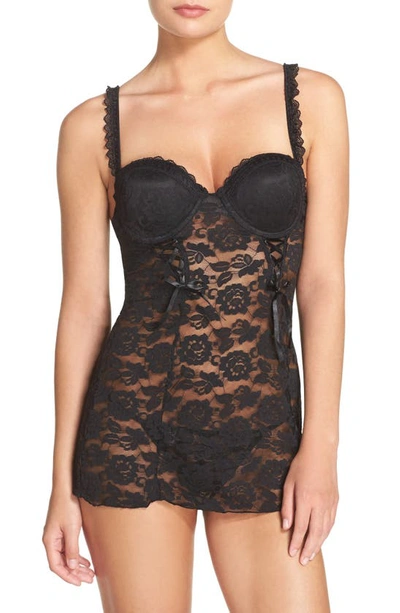 Shop Black Bow 'rachel' Lace Babydoll & G-string