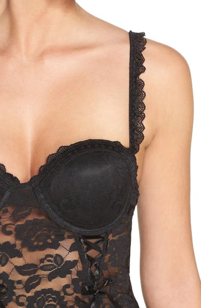 Black Bow 'rachel' Lace Babydoll & G-string In Black