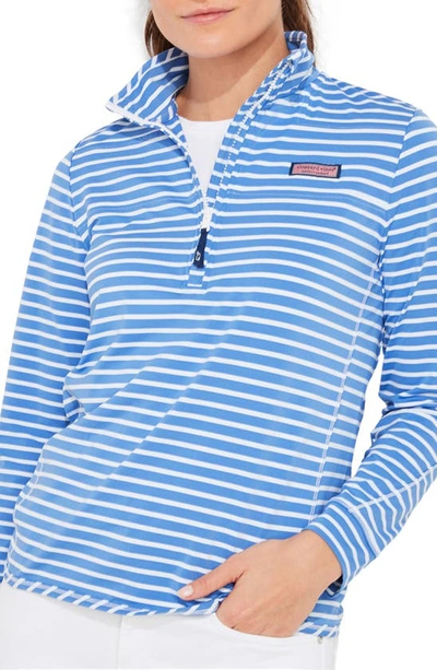 Shop Vineyard Vines Microstripe Sankaty Half Zip Shep Shirt In Breaker Blue Stripe