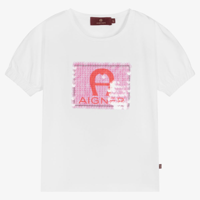 Shop Aigner Girls White Cotton T-shirt