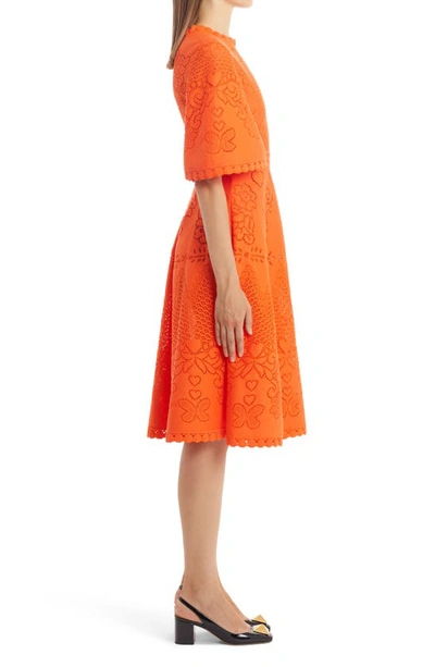 Shop Valentino Pointelle Cotton Blend A-line Dress In Orange O21