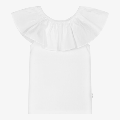 Shop Molo Girls White Ruffle Cotton Top