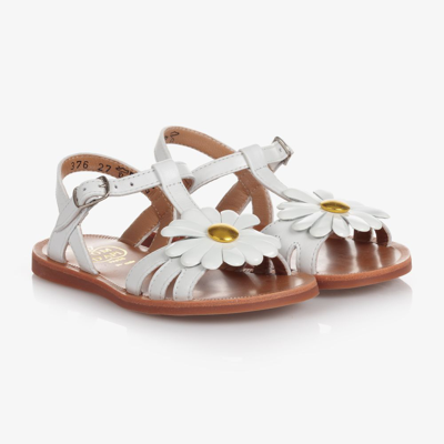 Shop Pom D'api Girls White Leather Sandals