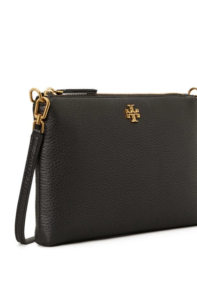 Shop Tory Burch Kira Pebbled Leather Wallet Crossbody Bag In Black