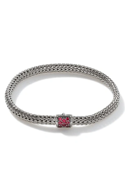 Shop John Hardy Extra Small Classic Chain Bracelet With Red Sapphire In Silver/ Red Sapphire