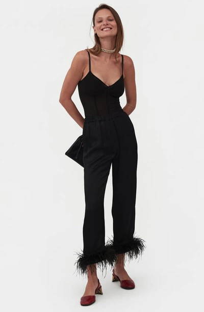 Shop Sleeper Party Pajamas With Detachable Ostrich Feather Trim In Black