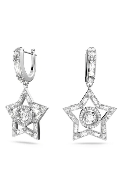 Swarovski Stella Hoop Earrings With White Crystals In Silver
