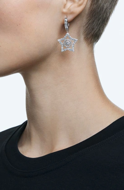 Swarovski Stella Hoop Earrings With White Crystals In Silver