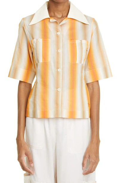 Shop Wales Bonner Sunrise Stripe Button-up Bowling Shirt In Orange Multi